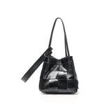Women's Soft Luxurious Calfskin Leather Handwoven Bucket Shoulder Bag, Crossbody Bag