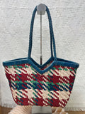 Handwoven Full Grain Leather Tote Bag for Women | Multicolor Bohemian Braided Basket Shoulder Bag | Spring Summer Market Bag