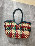 Handwoven Full Grain Leather Tote Bag for Women | Multicolor Bohemian Braided Basket Shoulder Bag | Spring Summer Market Bag