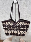 Handwoven Full Grain Leather Tote Bag for Women | Multicolor Bohemian Braided Basket Shoulder Bag | Spring Summer Market Bag