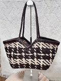 Handwoven Full Grain Leather Tote Bag for Women | Multicolor Bohemian Braided Basket Shoulder Bag | Spring Summer Market Bag