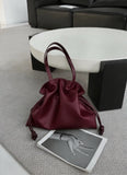 Elegant Cowhide Leather Tote Bag for Women with Drawstring Closure