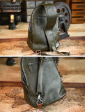 Men's Vintage Full-Grain Leather Sling Bag, Handmade Casual Large Crossbody Chest Pack, Convertible Backpack