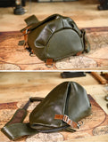 Men's Vintage Full-Grain Leather Sling Bag, Handmade Casual Large Crossbody Chest Pack, Convertible Backpack
