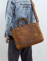Men’s Crazy Horse Leather Briefcase | Handmade Vintage Full Grain Cowhide Shoulder & Handbag | 15” Laptop Business Messenger Bag