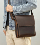 Men’s Crazy Horse Leather Crossbody Bag | Full Grain Leather Messenger Bag with Flap