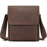 Men’s Crazy Horse Leather Crossbody Bag | Full Grain Leather Messenger Bag with Flap