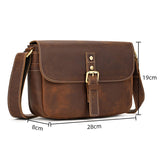 Men's Crazy Horse Leather Crossbody Bag | Vintage Full Grain Cowhide Satchel & Flap Bag