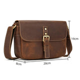 Men's Crazy Horse Leather Crossbody Bag | Vintage Full Grain Cowhide Satchel & Flap Bag