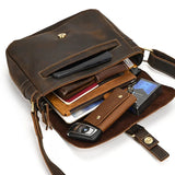 Men's Crazy Horse Leather Crossbody Bag | Vintage Full Grain Cowhide Satchel & Flap Bag
