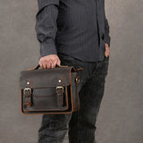 Men's Crazy Horse Leather Crossbody Bag | Vintage Full Grain Cowhide Satchel & Flap Bag