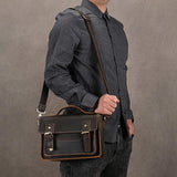 Men's Crazy Horse Leather Crossbody Bag | Vintage Full Grain Cowhide Satchel & Flap Bag