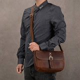 Men's Crazy Horse Leather Crossbody Bag | Vintage Full Grain Cowhide Satchel & Flap Bag