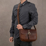 Men's Crazy Horse Leather Crossbody Bag | Vintage Full Grain Cowhide Satchel & Flap Bag