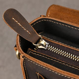 Men's Crazy Horse Leather Crossbody Bag | Vintage Full Grain Cowhide Satchel & Flap Bag