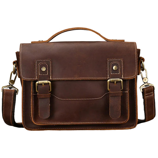 Men's Crazy Horse Leather Crossbody Bag | Vintage Full Grain Cowhide Satchel & Flap Bag