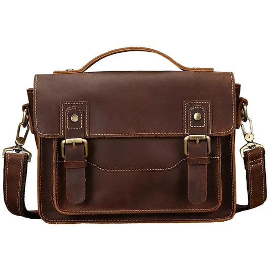 Men's Crazy Horse Leather Crossbody Bag | Vintage Full Grain Cowhide Satchel & Flap Bag