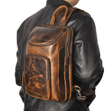 Men's Crazy Horse Leather Vintage Sling Bag — Handmade 3-Way Carry Chest / Shoulder / Backpack