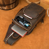 Men's Crazy Horse Leather Vintage Sling Bag — Handmade 3-Way Carry Chest / Shoulder / Backpack
