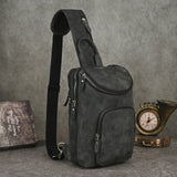 Men's Crazy Horse Leather Vintage Sling Bag — Handmade 3-Way Carry Chest / Shoulder / Backpack
