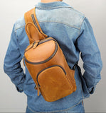 Men's Crazy Horse Leather Vintage Sling Bag — Handmade 3-Way Carry Chest / Shoulder / Backpack