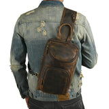 Men's Crazy Horse Leather Vintage Sling Bag — Handmade 3-Way Carry Chest / Shoulder / Backpack