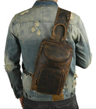 Men's Crazy Horse Leather Vintage Sling Bag — Handmade 3-Way Carry Chest / Shoulder / Backpack