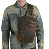 Men's Crazy Horse Leather Vintage Sling Bag — Handmade 3-Way Carry Chest / Shoulder / Backpack