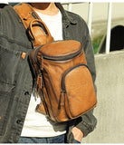 Men's Crazy Horse Leather Vintage Sling Bag — Handmade 3-Way Carry Chest / Shoulder / Backpack