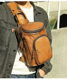 Men's Crazy Horse Leather Vintage Sling Bag — Handmade 3-Way Carry Chest / Shoulder / Backpack