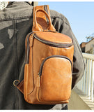 Men's Crazy Horse Leather Vintage Sling Bag — Handmade 3-Way Carry Chest / Shoulder / Backpack