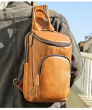 Men's Crazy Horse Leather Vintage Sling Bag — Handmade 3-Way Carry Chest / Shoulder / Backpack