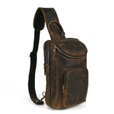 Men's Crazy Horse Leather Vintage Sling Bag — Handmade 3-Way Carry Chest / Shoulder / Backpack