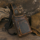 Men's Crazy Horse Leather Vintage Sling Bag — Handmade 3-Way Carry Chest / Shoulder / Backpack