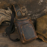 Men's Crazy Horse Leather Vintage Sling Bag — Handmade 3-Way Carry Chest / Shoulder / Backpack