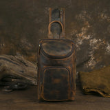 Men's Crazy Horse Leather Vintage Sling Bag — Handmade 3-Way Carry Chest / Shoulder / Backpack
