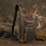 Men's Crazy Horse Leather Vintage Sling Bag — Handmade 3-Way Carry Chest / Shoulder / Backpack