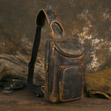 Men's Crazy Horse Leather Vintage Sling Bag — Handmade 3-Way Carry Chest / Shoulder / Backpack