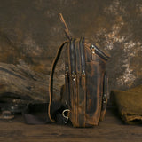 Men's Crazy Horse Leather Vintage Sling Bag — Handmade 3-Way Carry Chest / Shoulder / Backpack