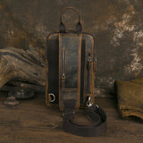 Men's Crazy Horse Leather Vintage Sling Bag — Handmade 3-Way Carry Chest / Shoulder / Backpack