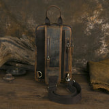 Men's Crazy Horse Leather Vintage Sling Bag — Handmade 3-Way Carry Chest / Shoulder / Backpack