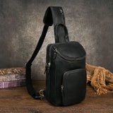 Men's Crazy Horse Leather Vintage Sling Bag — Handmade 3-Way Carry Chest / Shoulder / Backpack