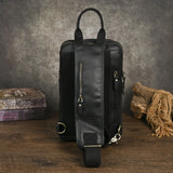 Men's Crazy Horse Leather Vintage Sling Bag — Handmade 3-Way Carry Chest / Shoulder / Backpack