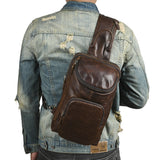 Men's Crazy Horse Leather Vintage Sling Bag — Handmade 3-Way Carry Chest / Shoulder / Backpack