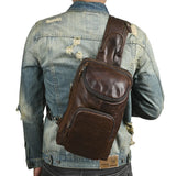 Men's Crazy Horse Leather Vintage Sling Bag — Handmade 3-Way Carry Chest / Shoulder / Backpack