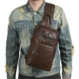 Men's Crazy Horse Leather Vintage Sling Bag — Handmade 3-Way Carry Chest / Shoulder / Backpack