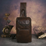 Men's Crazy Horse Leather Vintage Sling Bag — Handmade 3-Way Carry Chest / Shoulder / Backpack