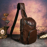 Men's Crazy Horse Leather Vintage Sling Bag — Handmade 3-Way Carry Chest / Shoulder / Backpack
