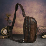 Men's Crazy Horse Leather Vintage Sling Bag — Handmade 3-Way Carry Chest / Shoulder / Backpack