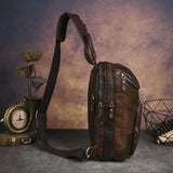 Men's Crazy Horse Leather Vintage Sling Bag — Handmade 3-Way Carry Chest / Shoulder / Backpack
